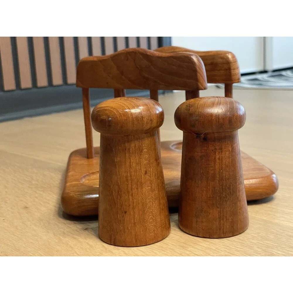 Vintage Goodwood Teak Napkin Holder Salt Pepper Shaker Caddy Danish Modern MCM